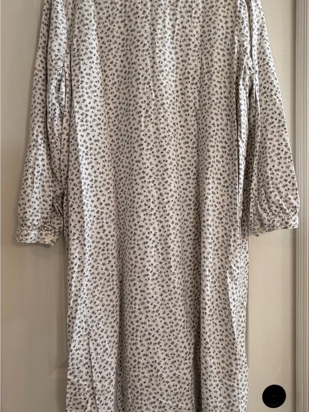 Women's White Floral Long Sleeve Midi flannel gown - Picture 2 of 6